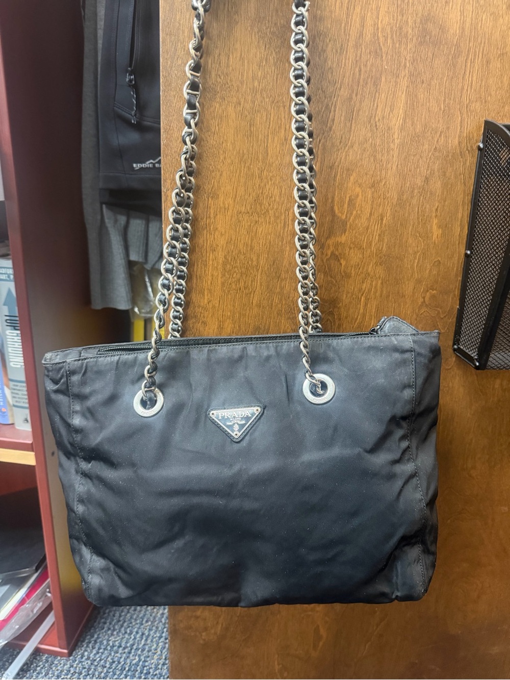Prada Black Nylon Chain-Handle Tote with Silver Hardware - Picture 14 of 15